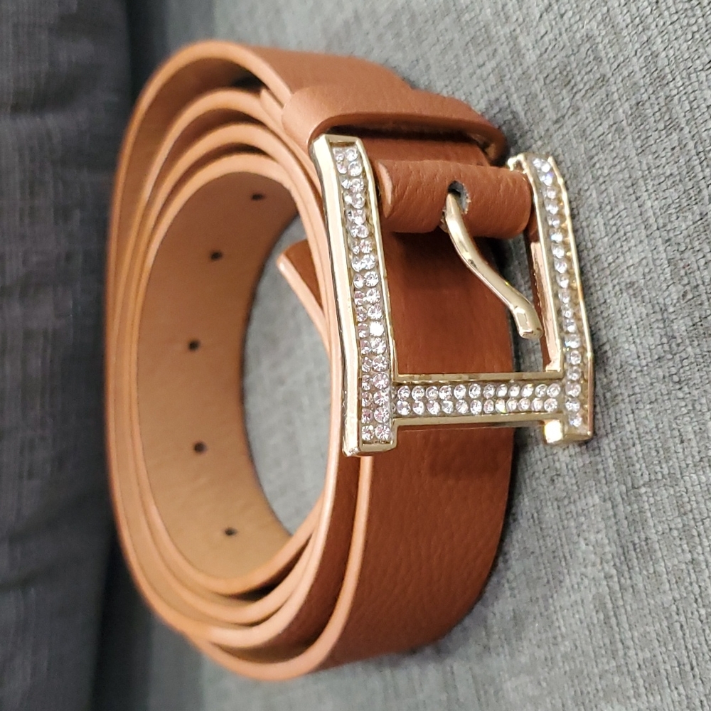 💥50% sale💥 Tan faux leather rhinestone belt #1147